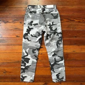 Re/Done High Rise Ankle Crop jeans in a snow camo print